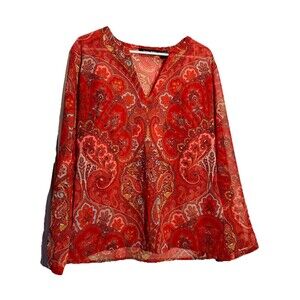 Zero Zero Red Paisley Print Tunic Blouse Red Size L